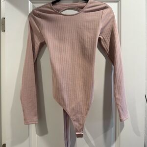 Ribbed Long Sleeve Pink Bodysuit